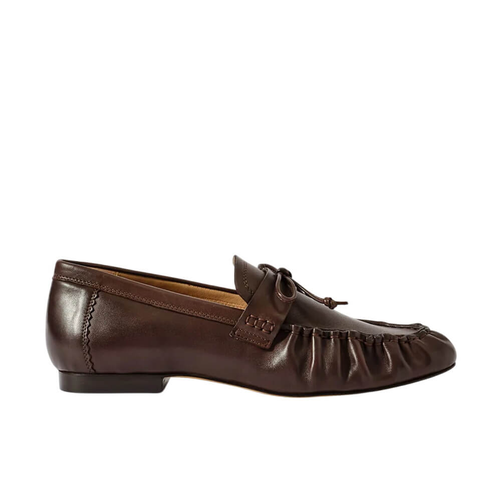 Mint Velvet Imogen Brown Leather Ruched Loafers